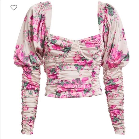For Love and Lemons Palais Pink Crop Top Floral Blouse Size XS - Picture 9 of 13